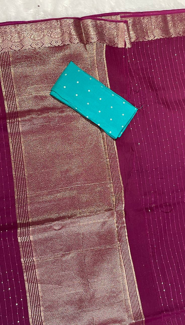 Wine Premium Viscose Chinon Saree with Elegant Zari Border – Party Wear Special|DS8