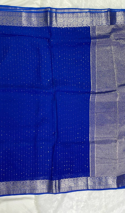 Royal Blue Premium Viscose Chinon Saree with Heavy Zari Border – Party Wear |DS8