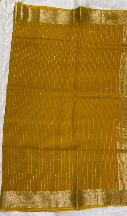 Mustard Yellow Premium Viscose Chinon Saree with Rich Zari Weaving – Party Wear|DS8