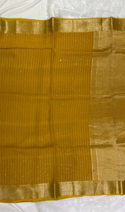 Mustard Yellow Premium Viscose Chinon Saree with Rich Zari Weaving – Party Wear|DS8