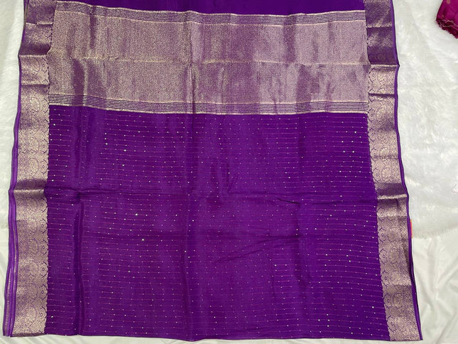 Royal Purple Premium Viscose Chinon Saree with Designer Zari Border – Party Wear|DS8