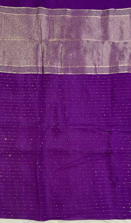 Royal Purple Premium Viscose Chinon Saree with Designer Zari Border – Party Wear|DS8