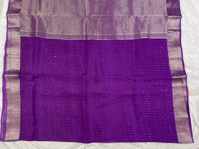 Royal Purple Premium Viscose Chinon Saree with Designer Zari Border – Party Wear|DS8
