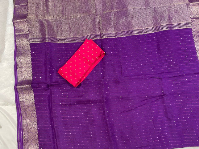 Royal Purple Premium Viscose Chinon Saree with Designer Zari Border – Party Wear|DS8