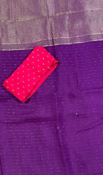 Royal Purple Premium Viscose Chinon Saree with Designer Zari Border – Party Wear|DS8