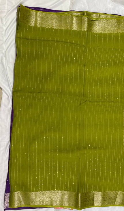 Lime Green Premium Viscose Chinon Saree with Zari Border – Party Wear Elegance | DS8