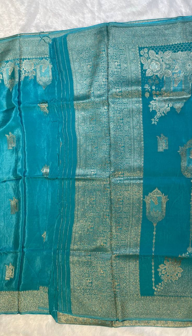 Blue cage design Crepe Silk Saree With Silver Zari Border |DS3