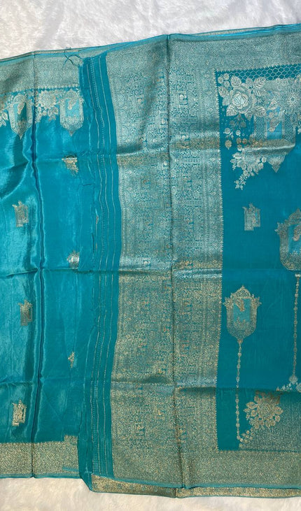 Blue cage design Crepe Silk Saree With Silver Zari Border |DS3