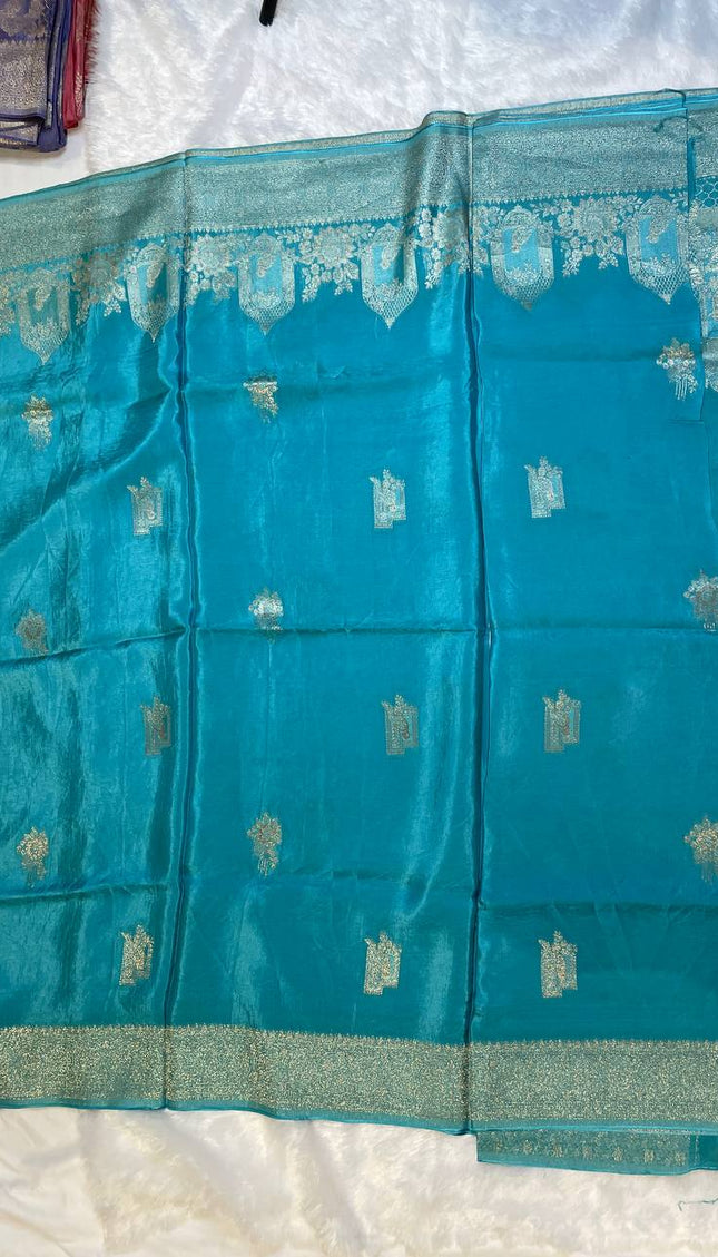 Blue cage design Crepe Silk Saree With Silver Zari Border |DS3