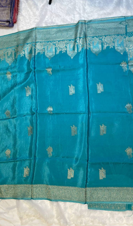 Blue cage design Crepe Silk Saree With Silver Zari Border |DS3