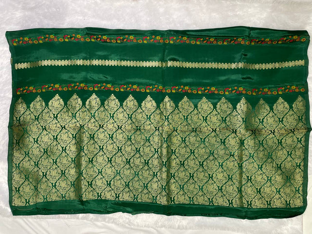 Bottle Green Premium Viscose Crepe Silk Saree with Floral Woven Border |DS4