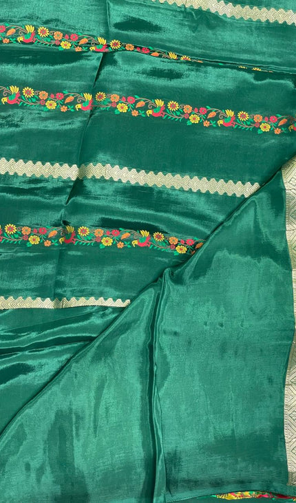 Bottle Green Premium Viscose Crepe Silk Saree with Floral Woven Border |DS4
