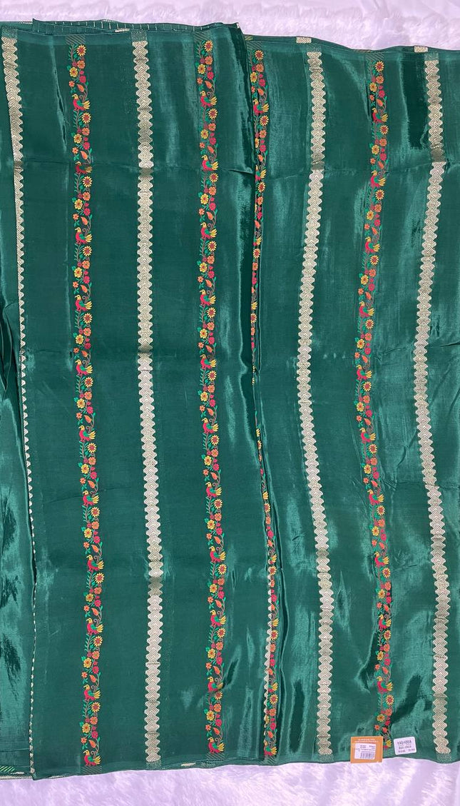 Bottle Green Premium Viscose Crepe Silk Saree with Floral Woven Border |DS4