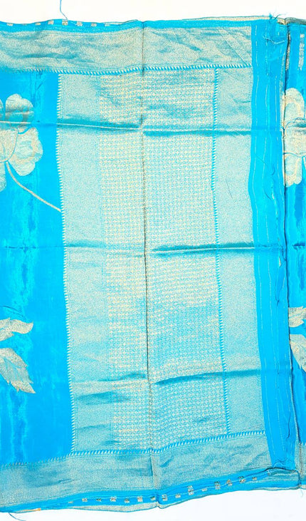 Sky Blue Viscose Chinon Saree with Woven Zari Border|DS6