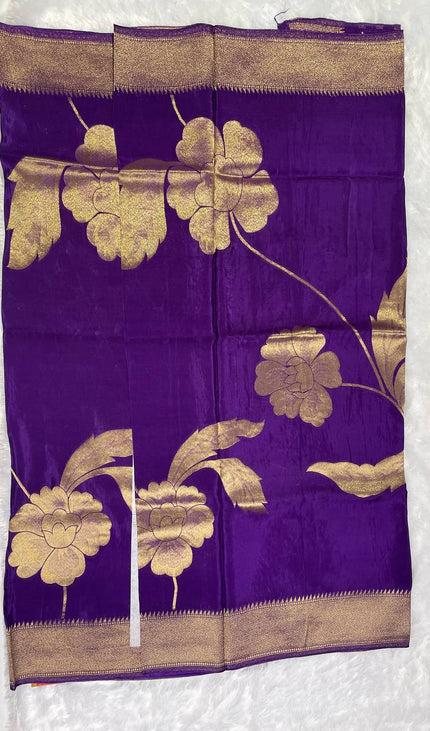 Royal Violet Viscose Chinon Saree with Designer Zari Border|DS6