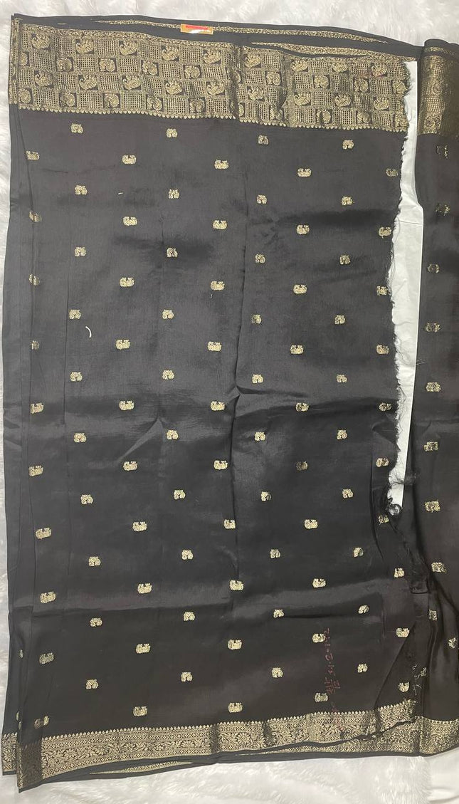 Black Viscose Chinon Party Wear Saree | DS9