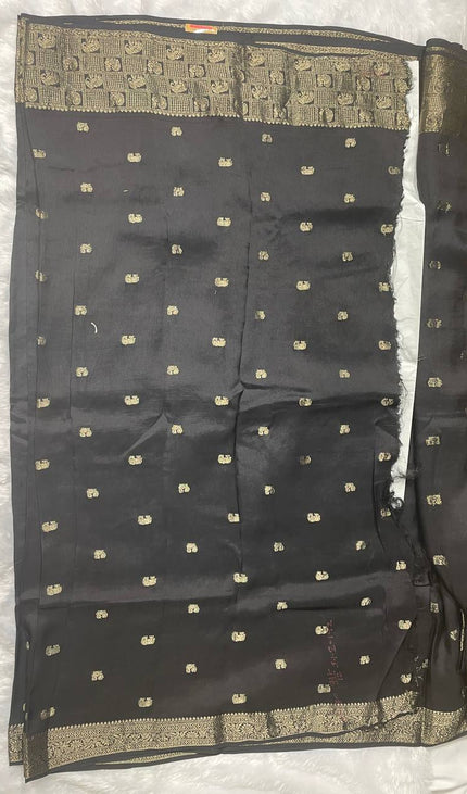 Black Viscose Chinon Party Wear Saree | DS9