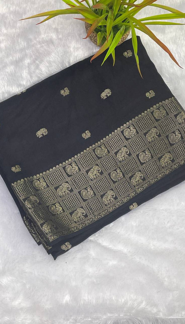 Black Viscose Chinon Party Wear Saree | DS9