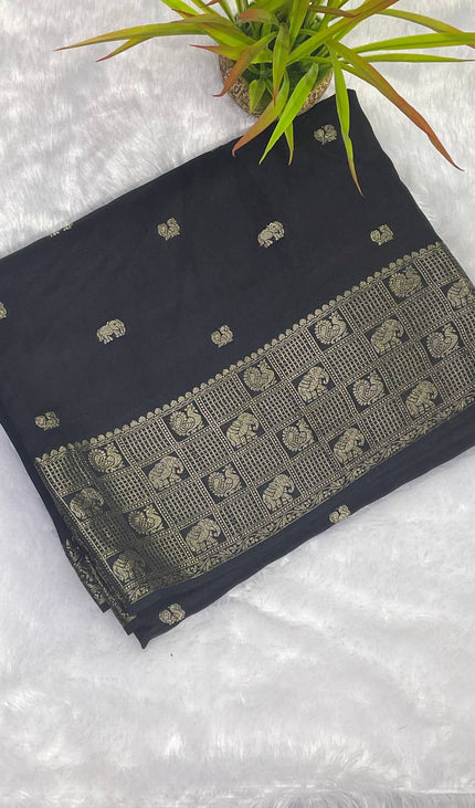 Black Viscose Chinon Party Wear Saree | DS9