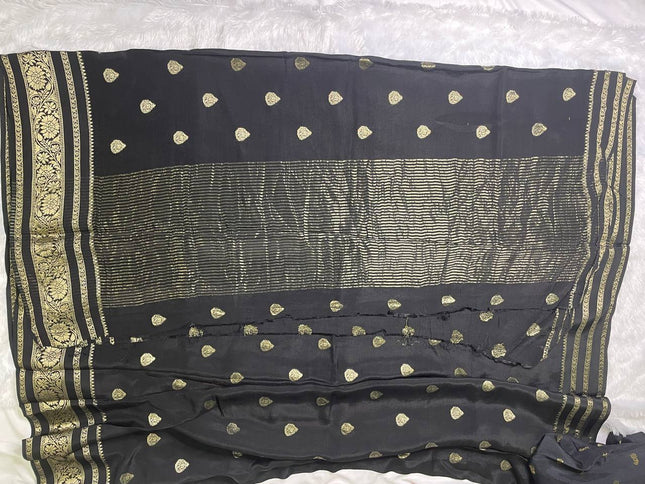 Black Chinon Party Wear Saree with Blouse | DS9