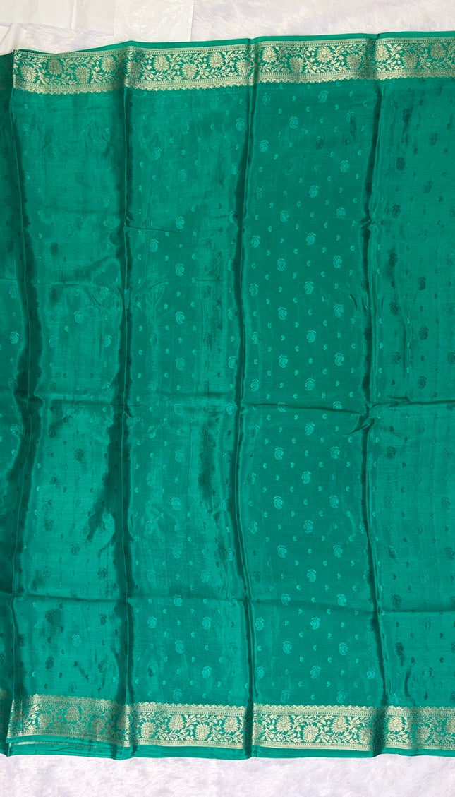 Teal Green Premium Silk Blend Saree with Designer Purple Blouse|DS10