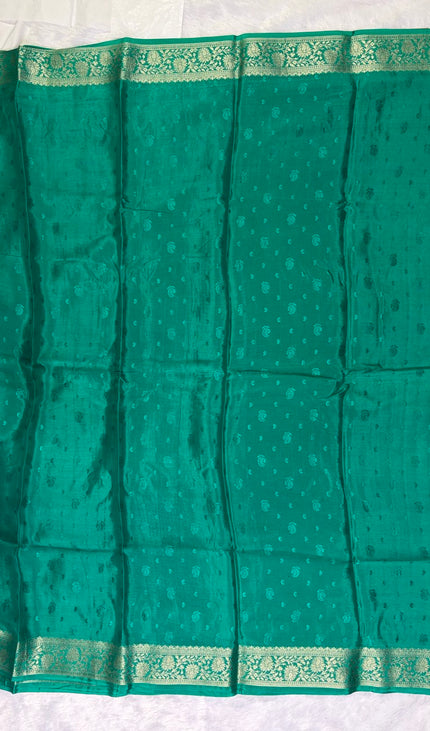 Teal Green Premium Silk Blend Saree with Designer Purple Blouse|DS10