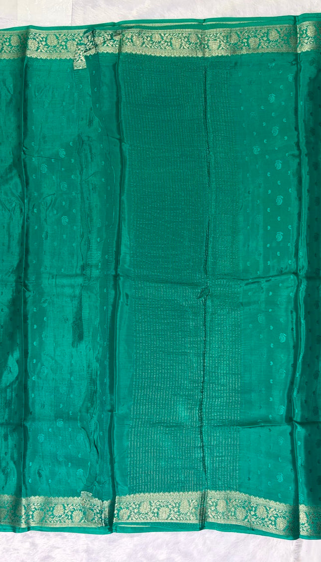 Teal Green Premium Silk Blend Saree with Designer Purple Blouse|DS10