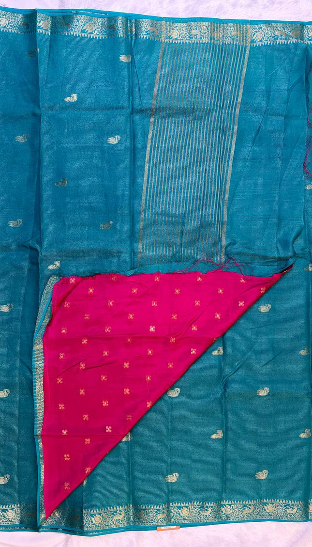 Teal blue Premium Crape Silk Saree|DS11