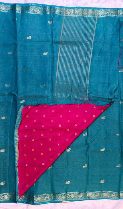 Teal blue Premium Crape Silk Saree|DS11