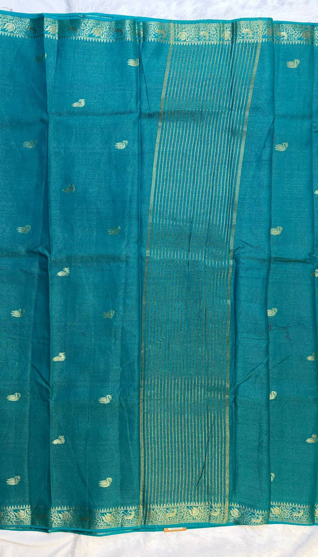 Teal blue Premium Crape Silk Saree|DS11