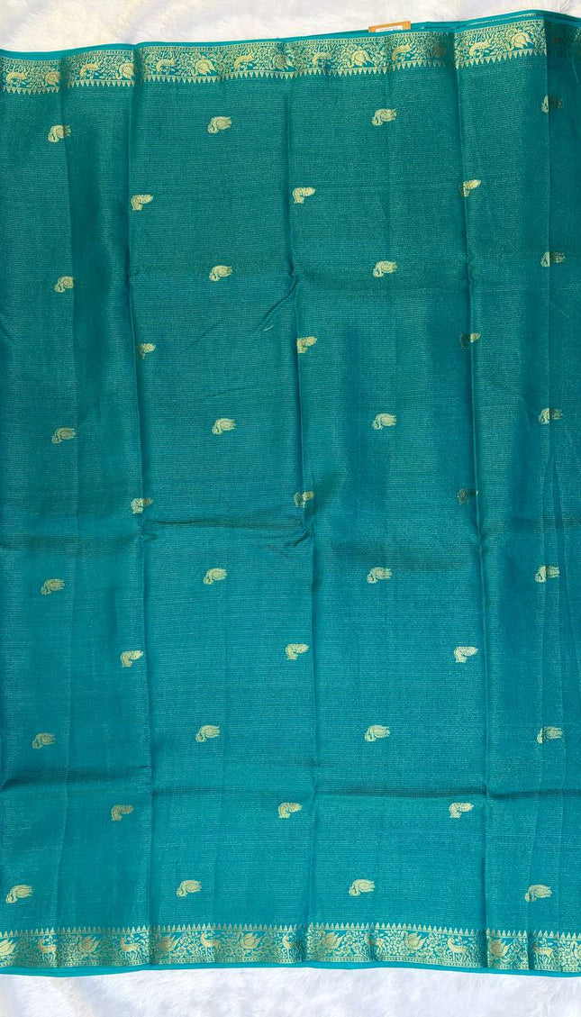 Teal blue Premium Crape Silk Saree|DS11
