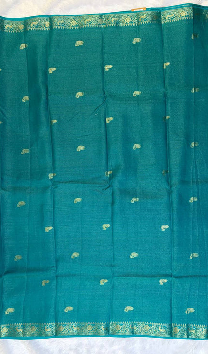 Teal blue Premium Crape Silk Saree|DS11