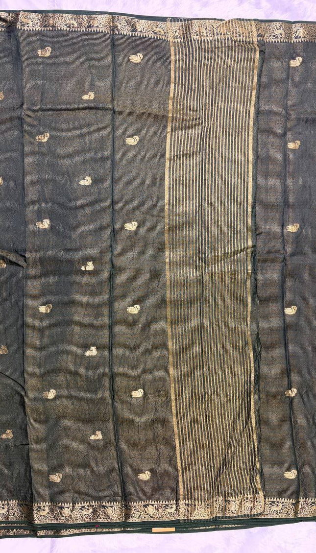 Bottle Green Premium Crape Silk Saree|DS11