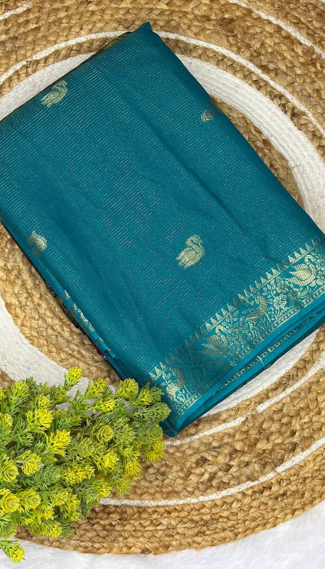 Teal blue Premium Crape Silk Saree|DS11