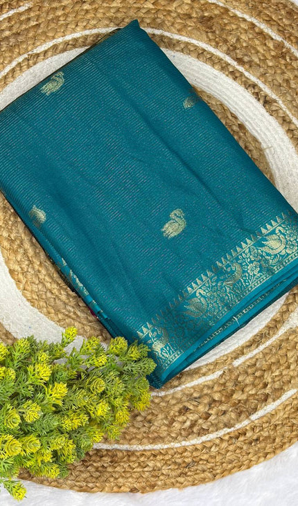 Teal blue Premium Crape Silk Saree|DS11