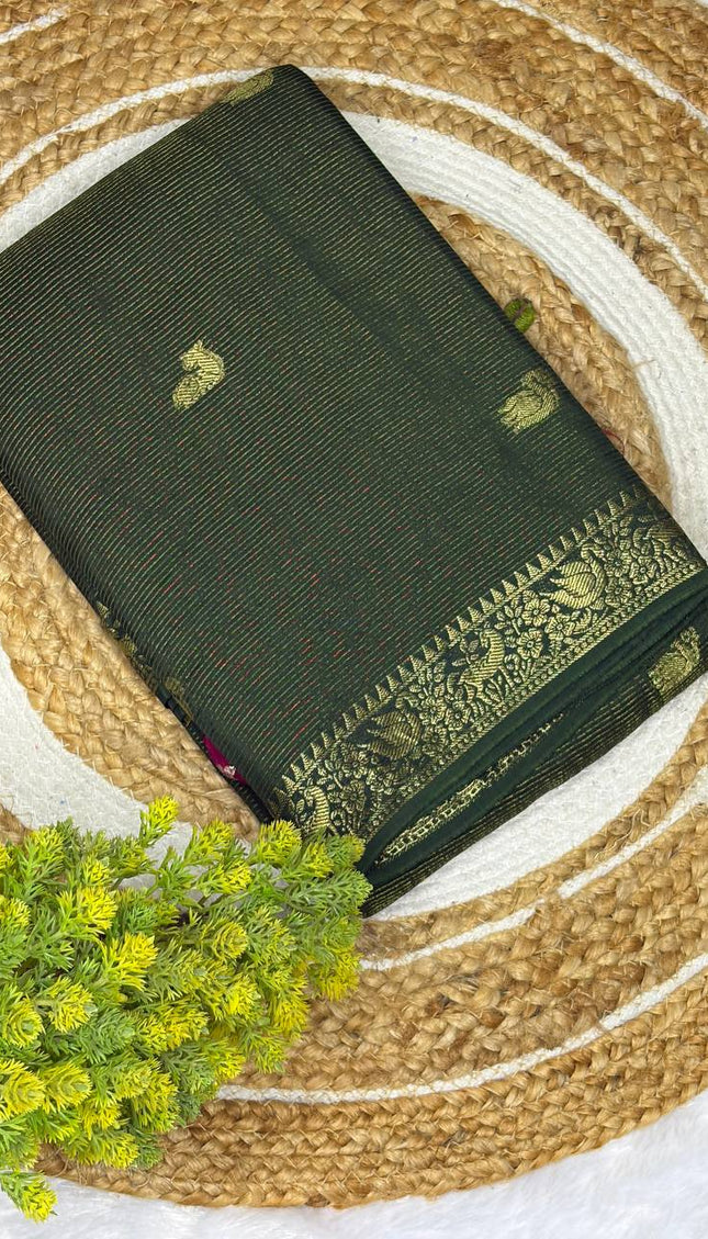 Bottle Green Premium Crape Silk Saree|DS11