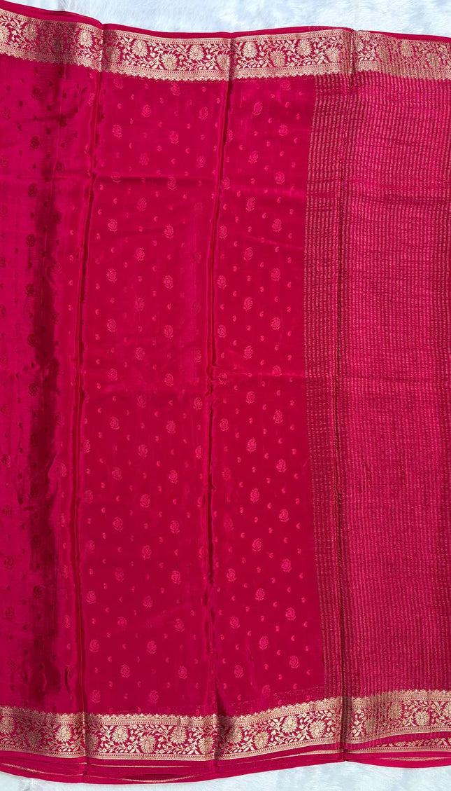 Rani Pink Zari Border Saree with Purple Designer Blouse|DS10