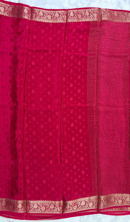 Rani Pink Zari Border Saree with Purple Designer Blouse|DS10