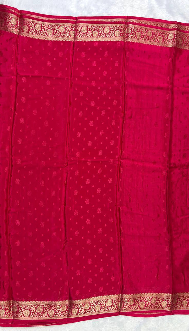 Rani Pink Zari Border Saree with Purple Designer Blouse|DS10