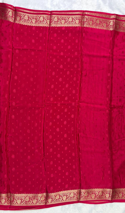 Rani Pink Zari Border Saree with Purple Designer Blouse|DS10
