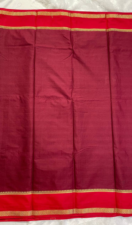 Wine Mysore Silk Saree with Rani Pink Contrast Border|DS17