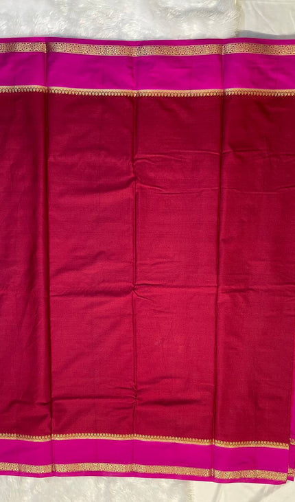 Deep Red Mysore Silk Saree with Pink Contrast Border|DS17