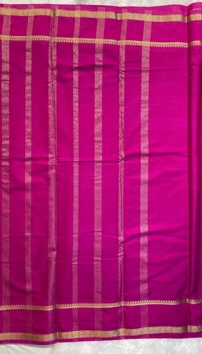 Deep Red Mysore Silk Saree with Pink Contrast Border|DS17