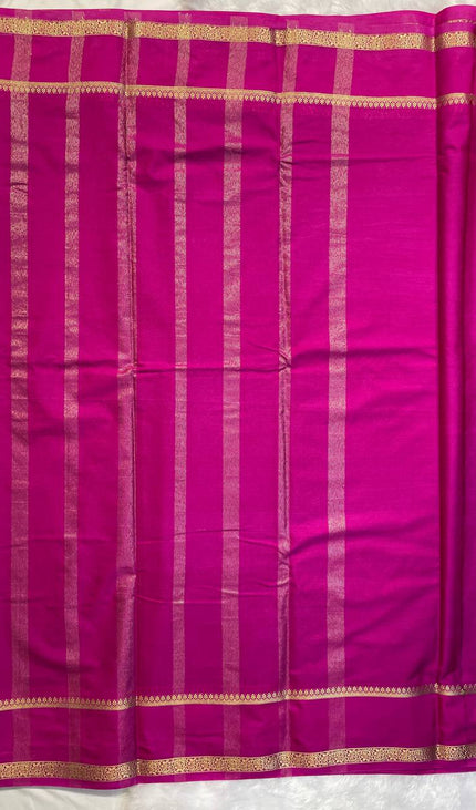 Deep Red Mysore Silk Saree with Pink Contrast Border|DS17