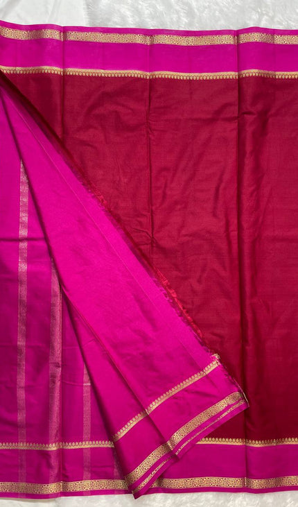 Deep Red Mysore Silk Saree with Pink Contrast Border|DS17