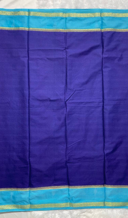 Royal Blue Mysore Silk Saree with Sky Blue Contrast Border|DS17