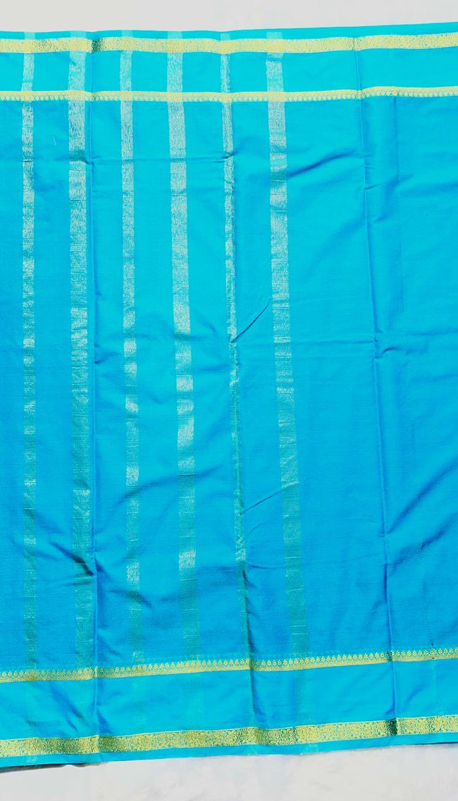 Royal Blue Mysore Silk Saree with Sky Blue Contrast Border|DS17