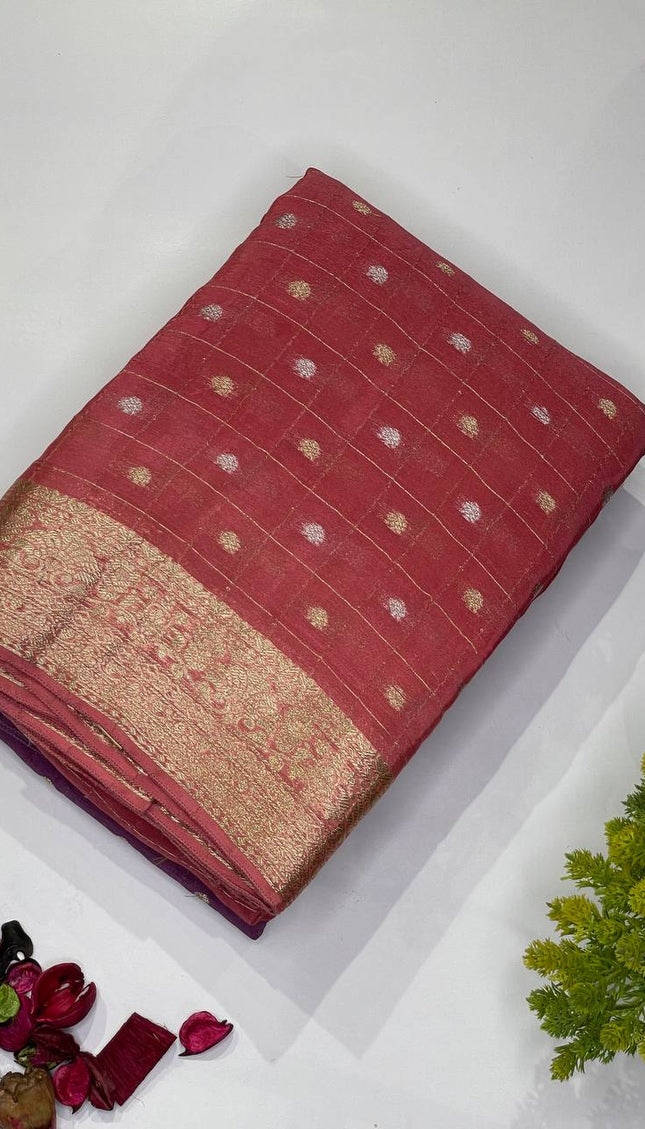 Pink Premium Crape Silk Saree with Zari Butti & Chit Pallu|DS13
