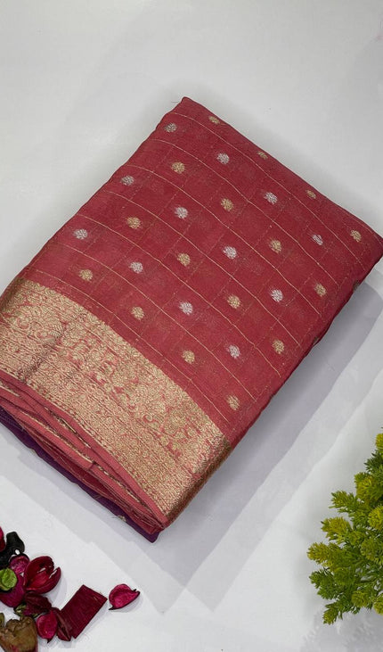 Pink Premium Crape Silk Saree with Zari Butti & Chit Pallu|DS13
