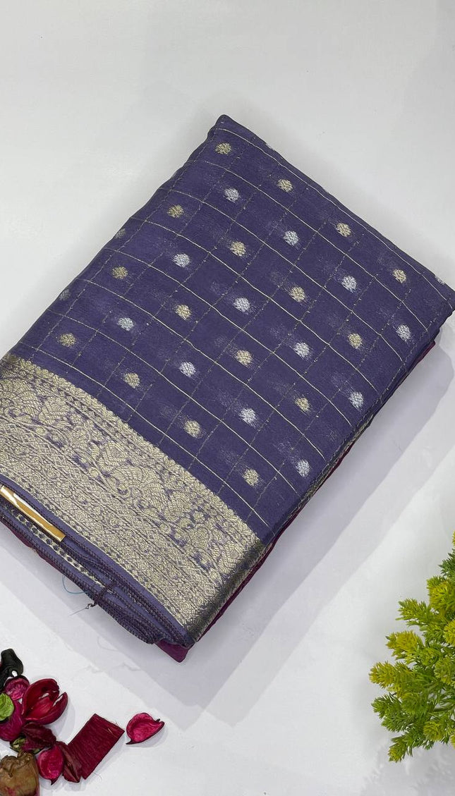 Lavender Premium Crape Silk Saree with Zari Butti & Chit Pallu|DS13
